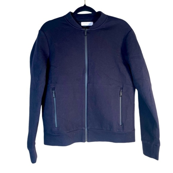 Everlane Womens The Street Fleece Bomber Zip Up Jacket in Navy Blue - Picture 1 of 12